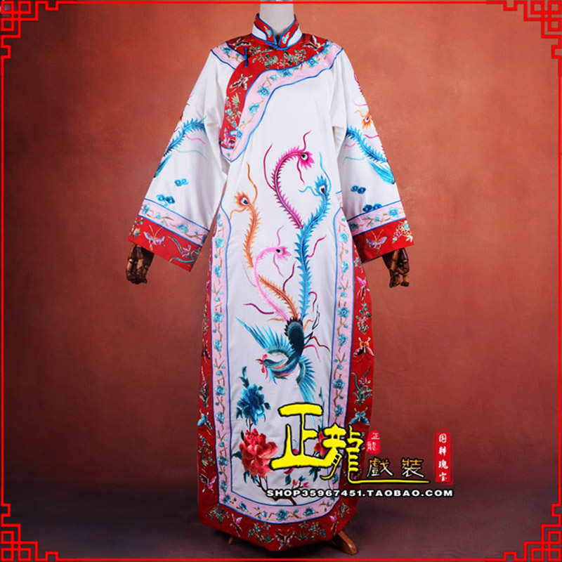 北京民族服装旗袍坐宫铁镜公主软绉五彩飞凤旗袍